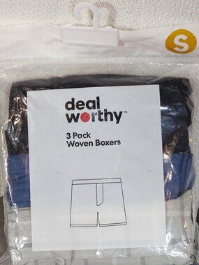 Deal Worthy Black Blue Grey Check Cotton Recycled Poly 3pk Woven Boxers Size S